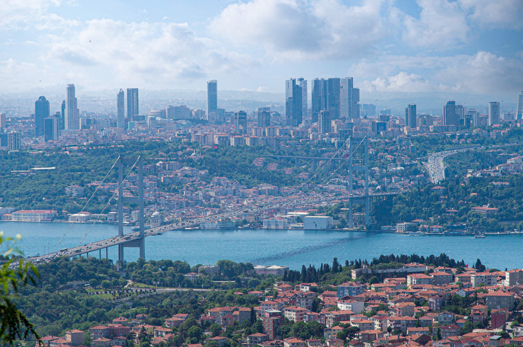 A photo of the Bosphorus Strait, which divides Istanbul into two continents