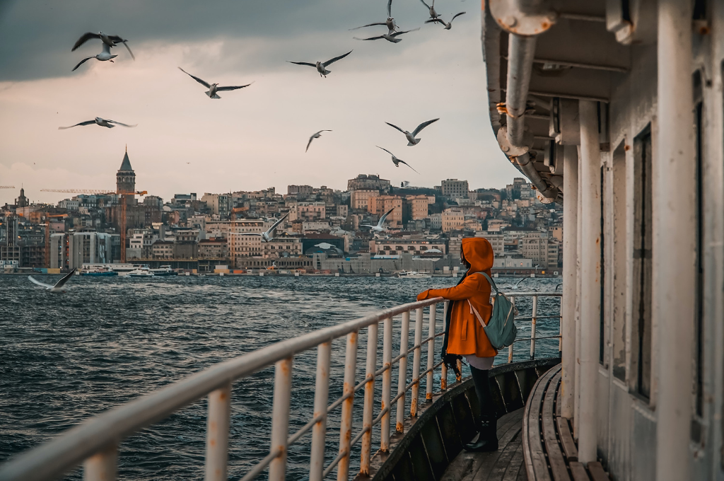 An image of a ferry boat cruising along the Bosphorus Strait