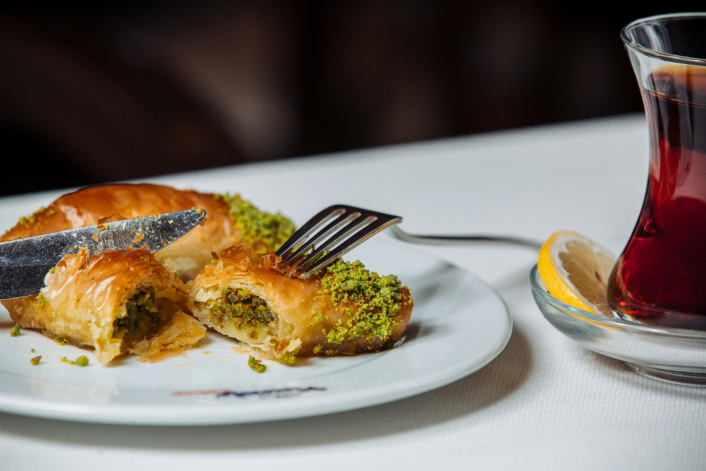 Mouthwatering Baklava, a traditional Turkish pastry filled with nuts and honey